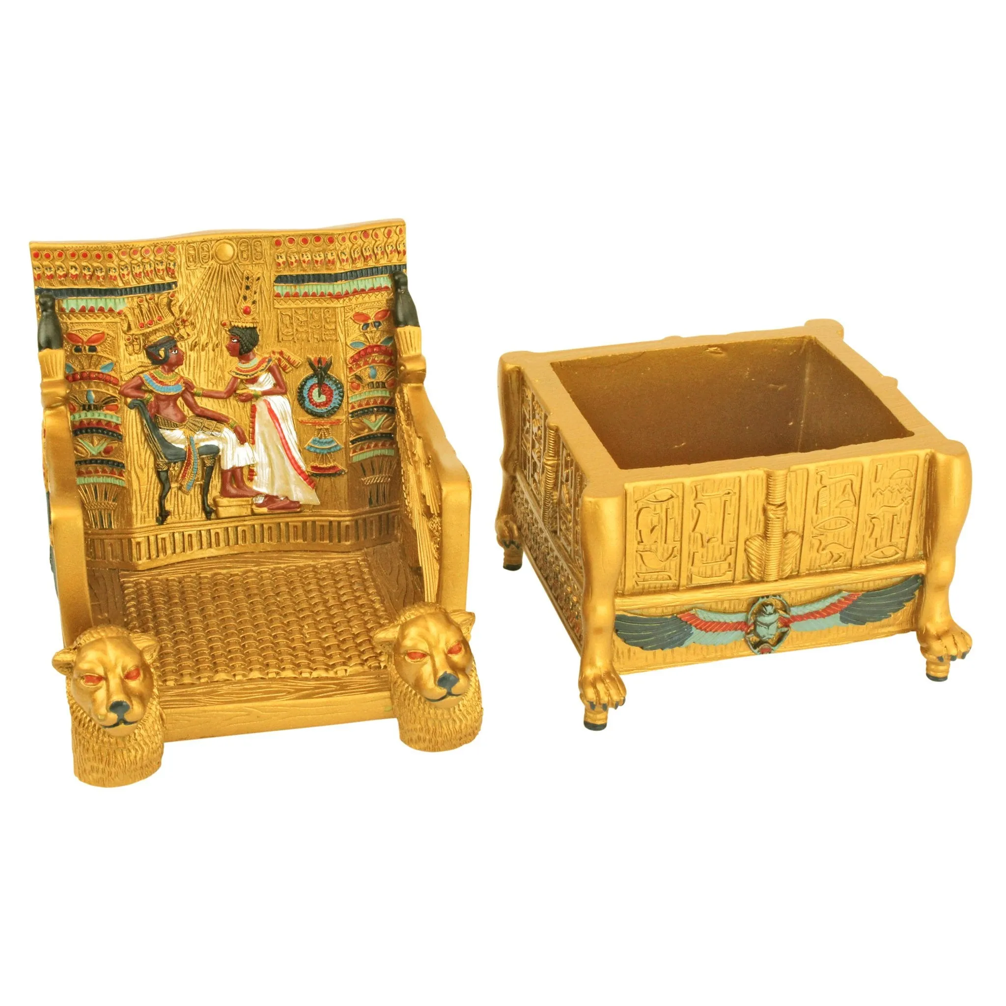 Design Toscano QL14557 Egyptian Décor Trinket Box - King Tut's Golden Throne Jewelry Box - Egyptian Statues,Full Color