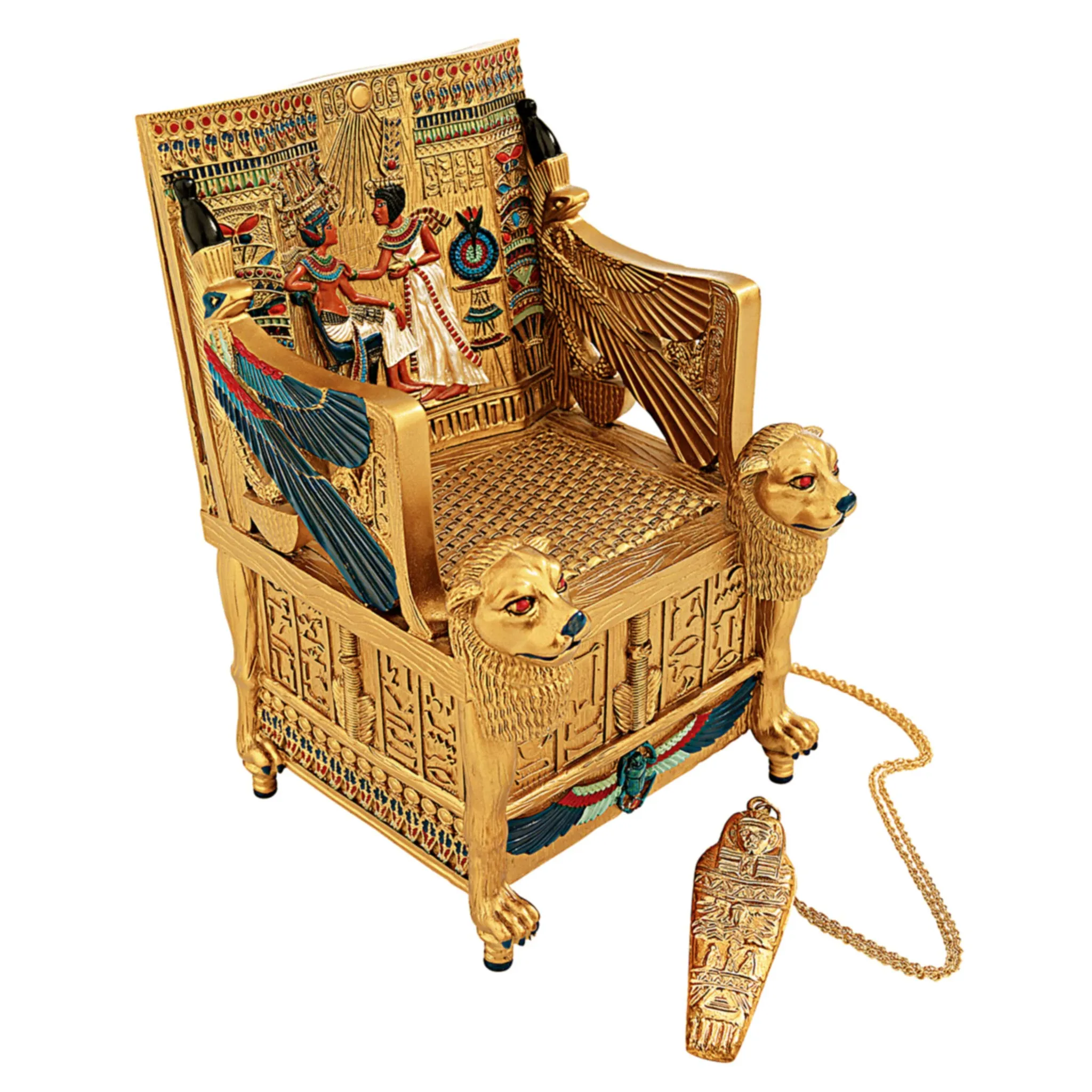 Design Toscano QL14557 Egyptian Décor Trinket Box - King Tut's Golden Throne Jewelry Box - Egyptian Statues,Full Color